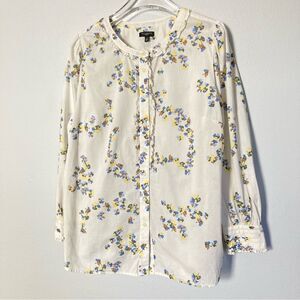 Talbots Blouse Large Petite Floral Cottagecore Ruffle Trim Pleated Cuff Feminine